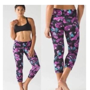 Lululemon Wunder Under hi Rise highwaist Midnight Bloom Black Deep Fuschia